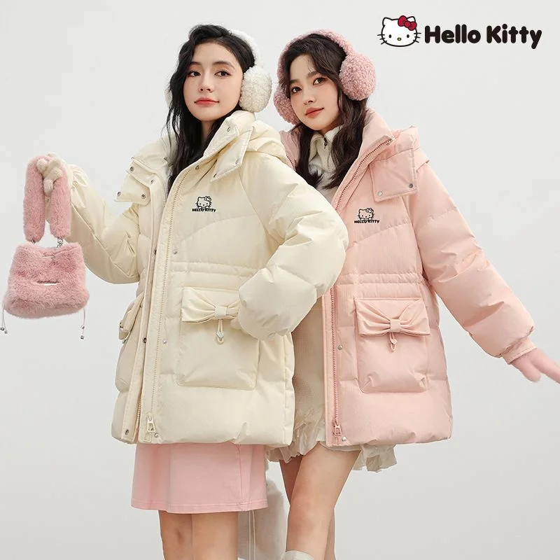 Hello Kittys Hooded Down Jacket Sanrios Anime Cartoon Winter Short Style Comfortable Keep Warm Woman Co-Branded Down Jacket Coat