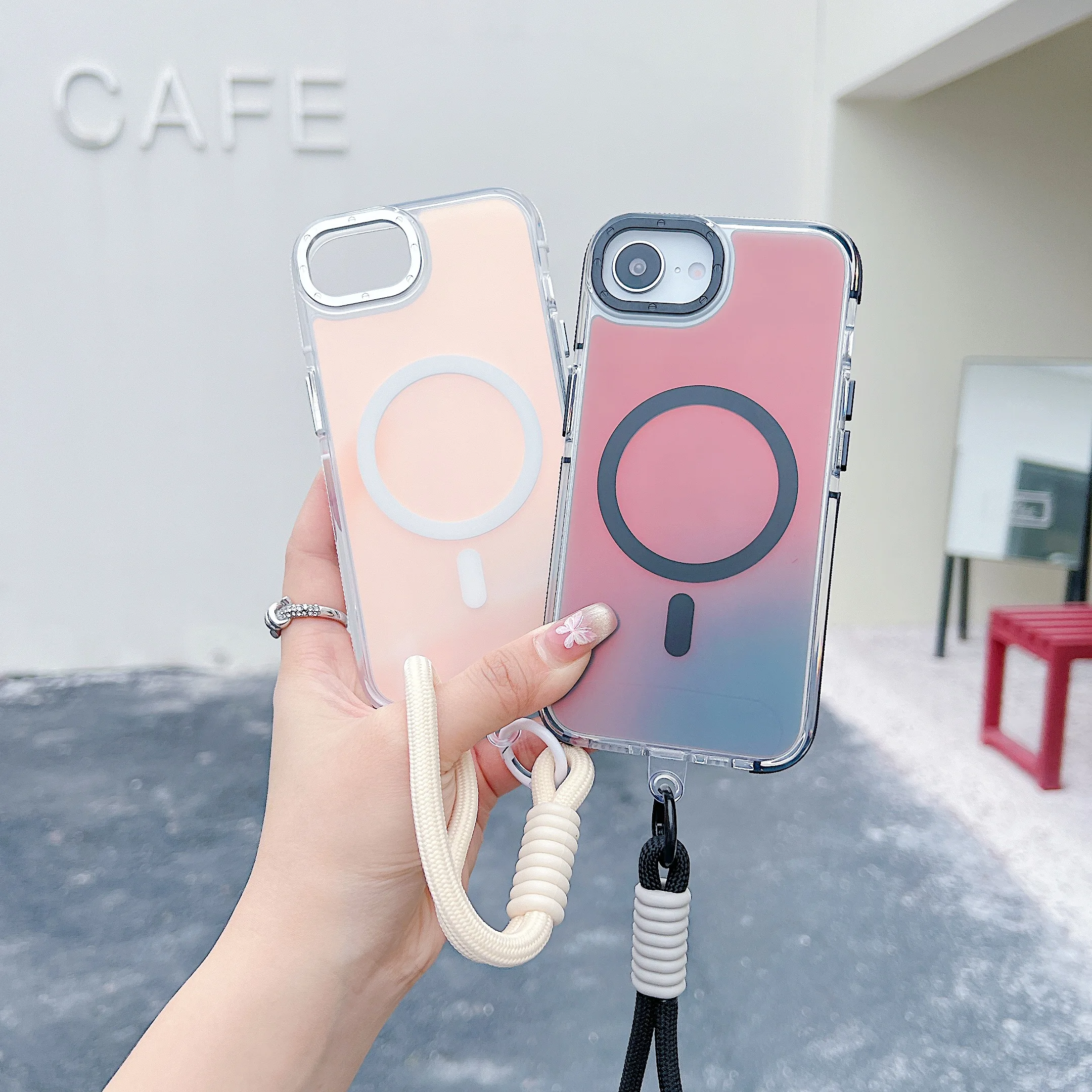 Colorful Magnetic Case For iPhone 16 Pro Max 16E Anti Yellow Cover For iPhone 16 Pro Wireless Charger Lanyard Hard Back PC Cover