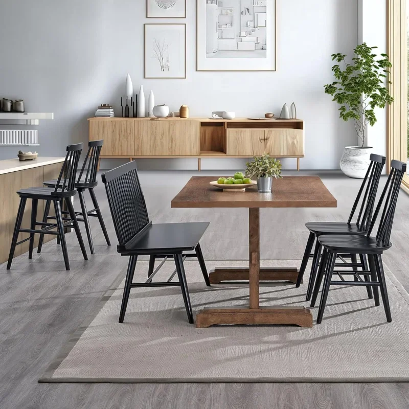 Sillas de comedor de madera con respaldo de Listón, silla de cocina, Windsor, negro