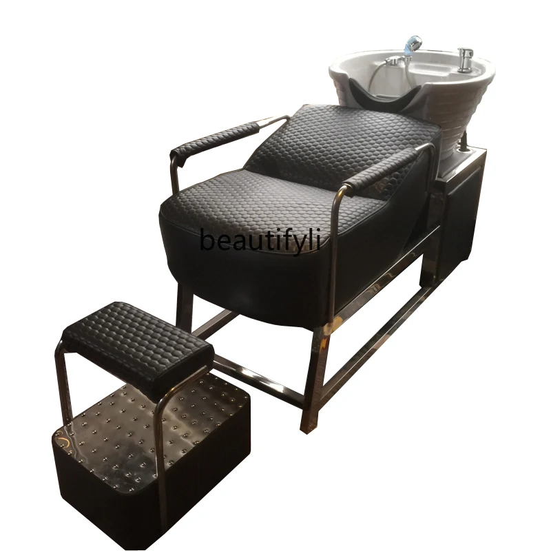 

Half Lying Shampoo Chair High-Grade Hair Saloon Dedicated FRP Punch Ceramic Basin Shampoo Chair with Water Heater