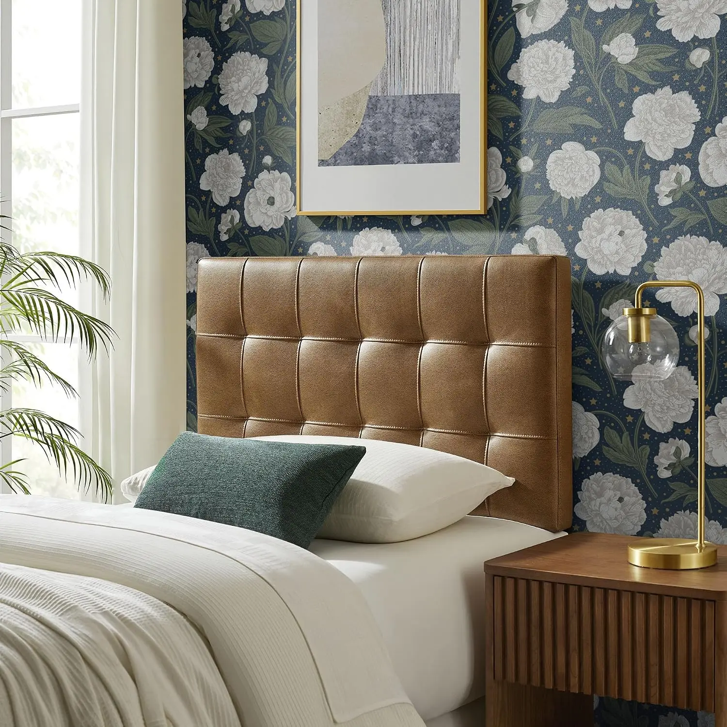 Lily Faux Leather Twin Size Headboard with Biscuit Tufting in Toast , Customized