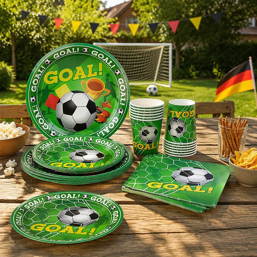 Ensemble de vaisselle pour fête sur le thème du football, 40 pièces, assiettes, gobelets et serviettes jetables, pour décorations d'anniversaire ou de jour de match, pour 10 personnes