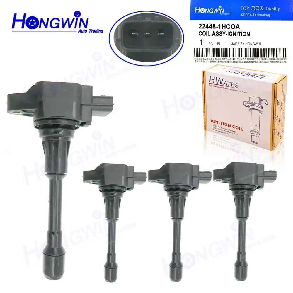 

Комплект из 4 катушек зажигания с проводами 22448-1HC0A для Nissan Versa 2012-2019, Versa Note 2014-2019, 1.8L, 1.6L, 224481HC0A, 22448-JA10C