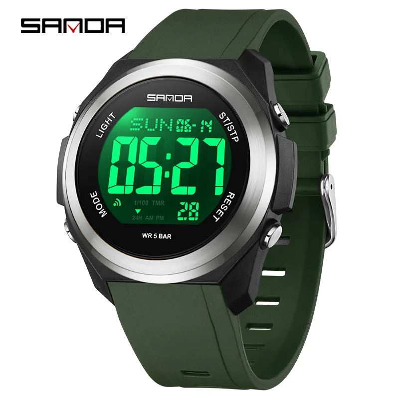 SANDA Cool ผู้ชายและผู้หญิงนาฬิกาอิเล็กทรอนิกส์ที่มีสีสัน Night Light กันน้ํานับถอยหลัง/นาฬิกาจับเวลา/นาฬิกาปลุกนาฬิกานักเรียน
