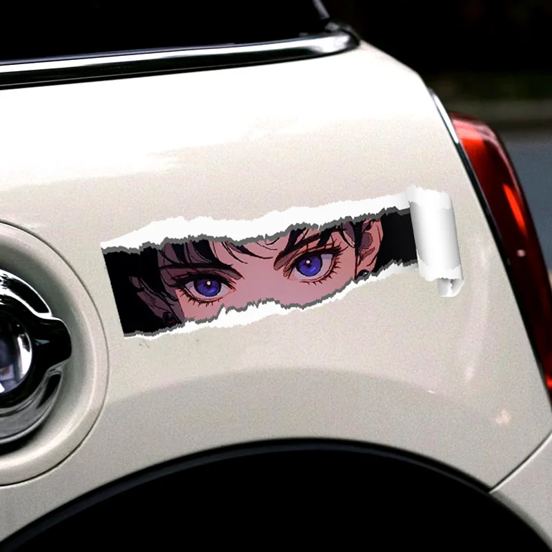 1Pc Torn Paper Style Anime Girl Vinyl Sticker Waterproof Decal for Motorcycle Helmet Fairing Side Panel