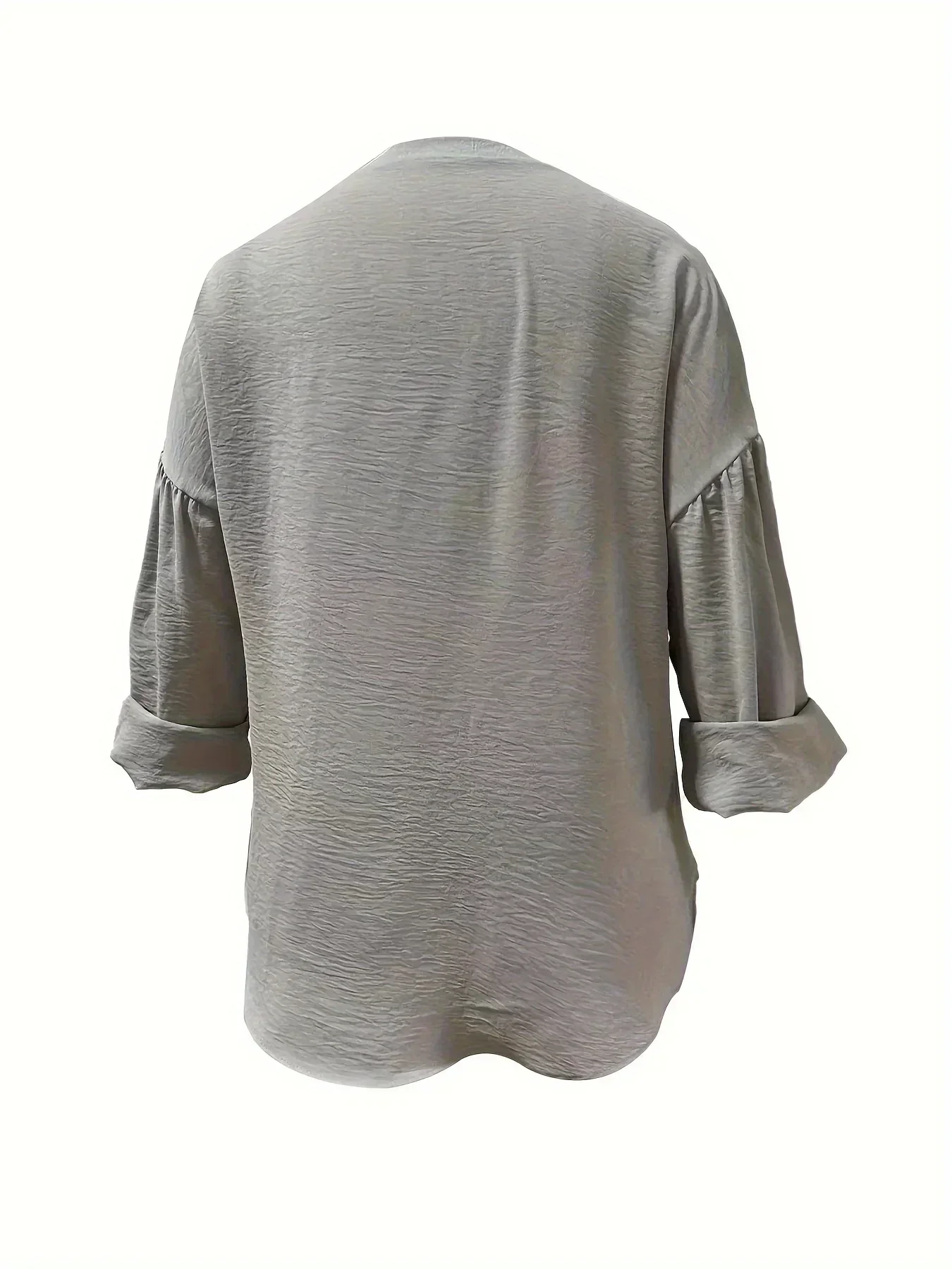 حجم كبير 1XL-5XL المرأة عادية بلون بلوزة السيدات موضة بلوزات فضفاضة الخامس الرقبة بلوزة قميص طويل الأكمام #4