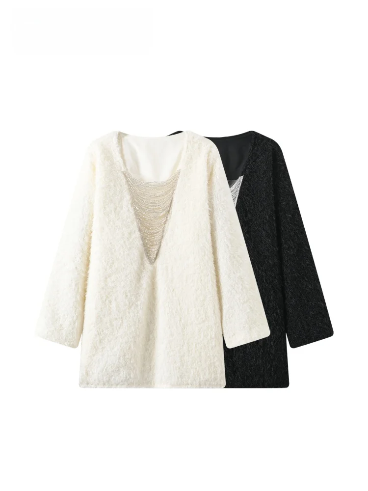 

Ladies Large Size Long Sve Knitted Sweater Autumn Winter New Sle Lazy Sle Gold Tead Women's Top Casual Loose Fit