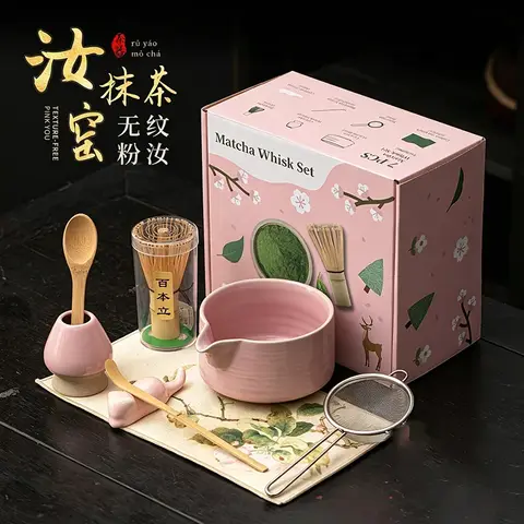 Matcha Set Pink Japanese Matcha Tea Set 4/8 Piece Matcha Powder Kit Matcha Bowl Set Whisk AccessoriesHolder for Tea Lovers Tea-Making Tools