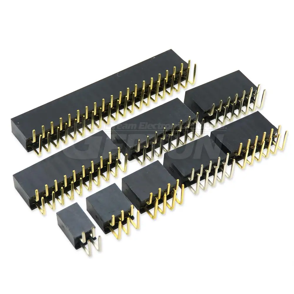 10PCS double Row Right Angle Female pin Header 2*2/3/4/5/6/7/8/10/20/40  PIN 2.54MM pitch strip Connector Socket