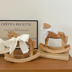 Creative Hand Carved Wooden Horse Series Retro Rocking Horse Desktop Decoration Ornament for Friends Commemorative Gift