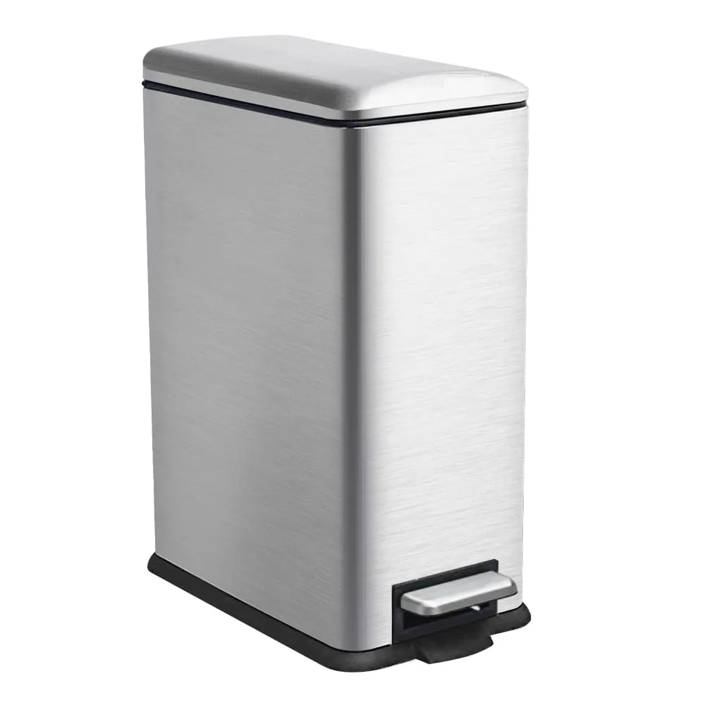 

12 Gallon Trash Can, Stainless Steel Narrow Kitchen Garbage Bin with Removal Inner Bucket, Soft Close Lid, Step on Trash Can