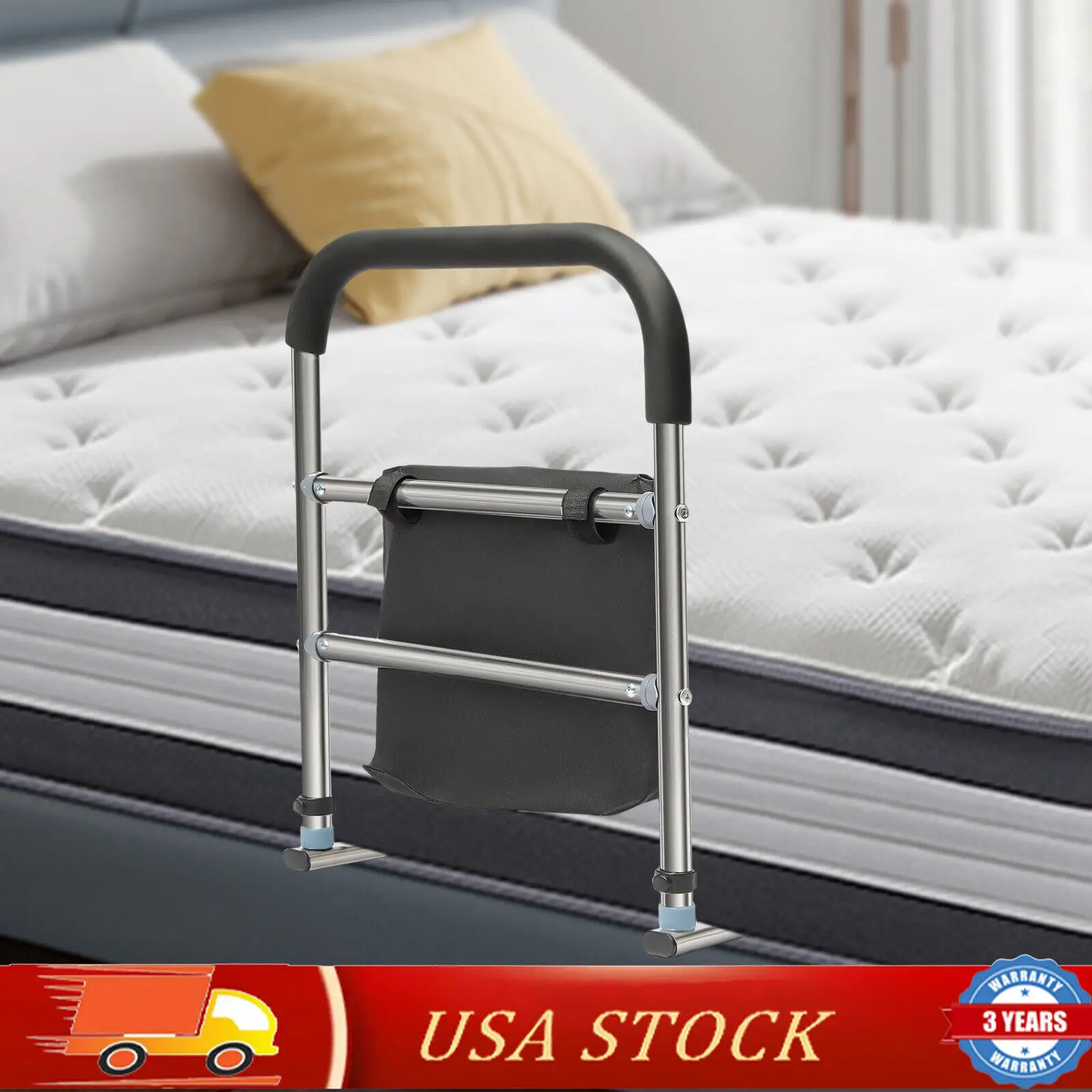 Bed Rail for Elderly Adults Bedside Fall Prevent Grab Bar for the Senior Bed Assist Rail Fits All Bed Black, Silver L-Shaped
