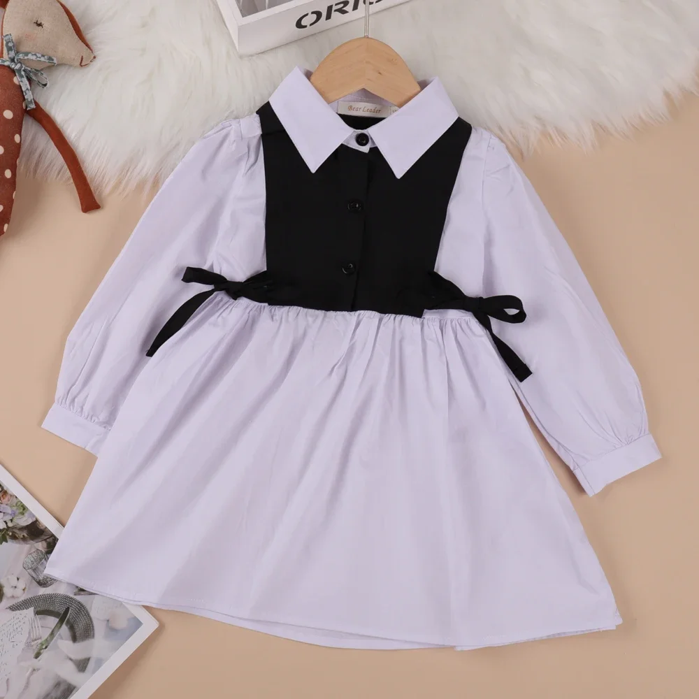 Menoea Patchwork Baby Girls Dress Long Sleeve Dresses Cotton Spring Autumn Kids Casual Princess Dress Buttons Children Vestidos