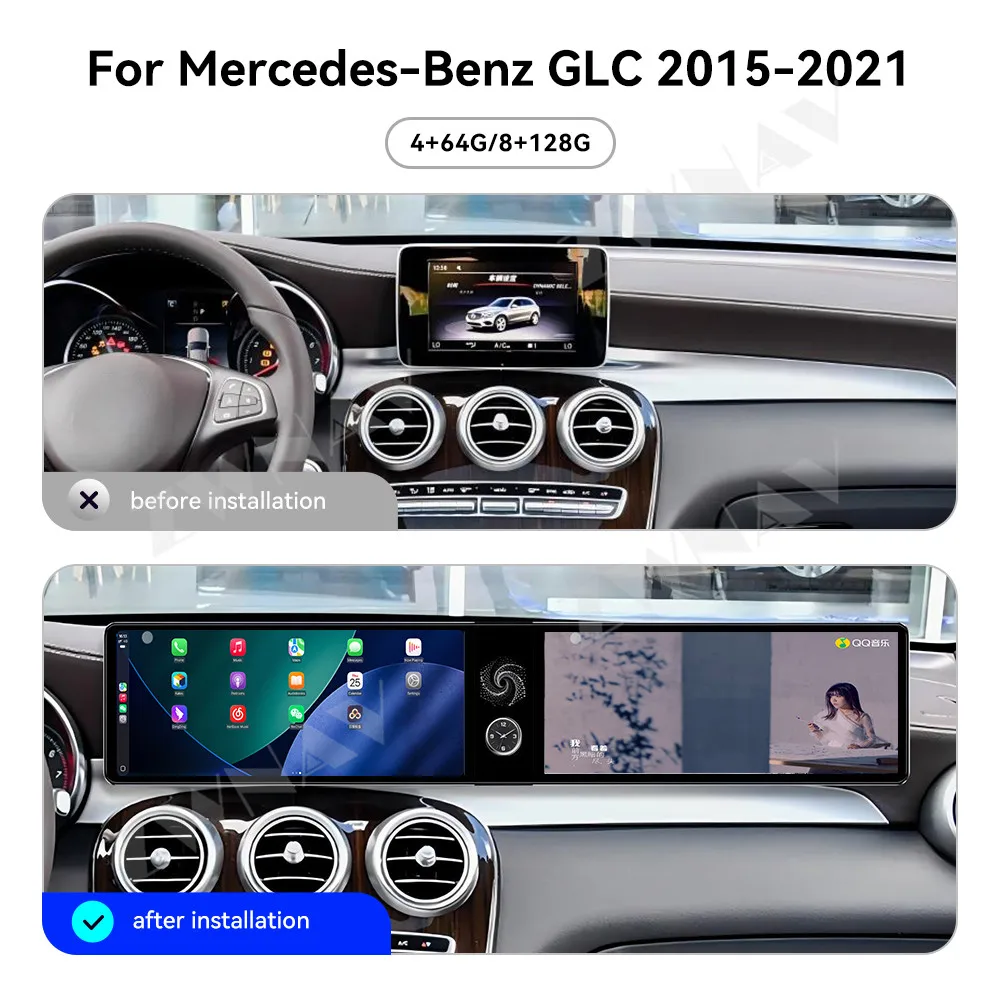 Android 13 GPS Navigation CarPlay Dual 12.3 inch Touch Screen For Mercedes-Benz GLC 200 260 300 2015-2021 Car Multimedia Player
