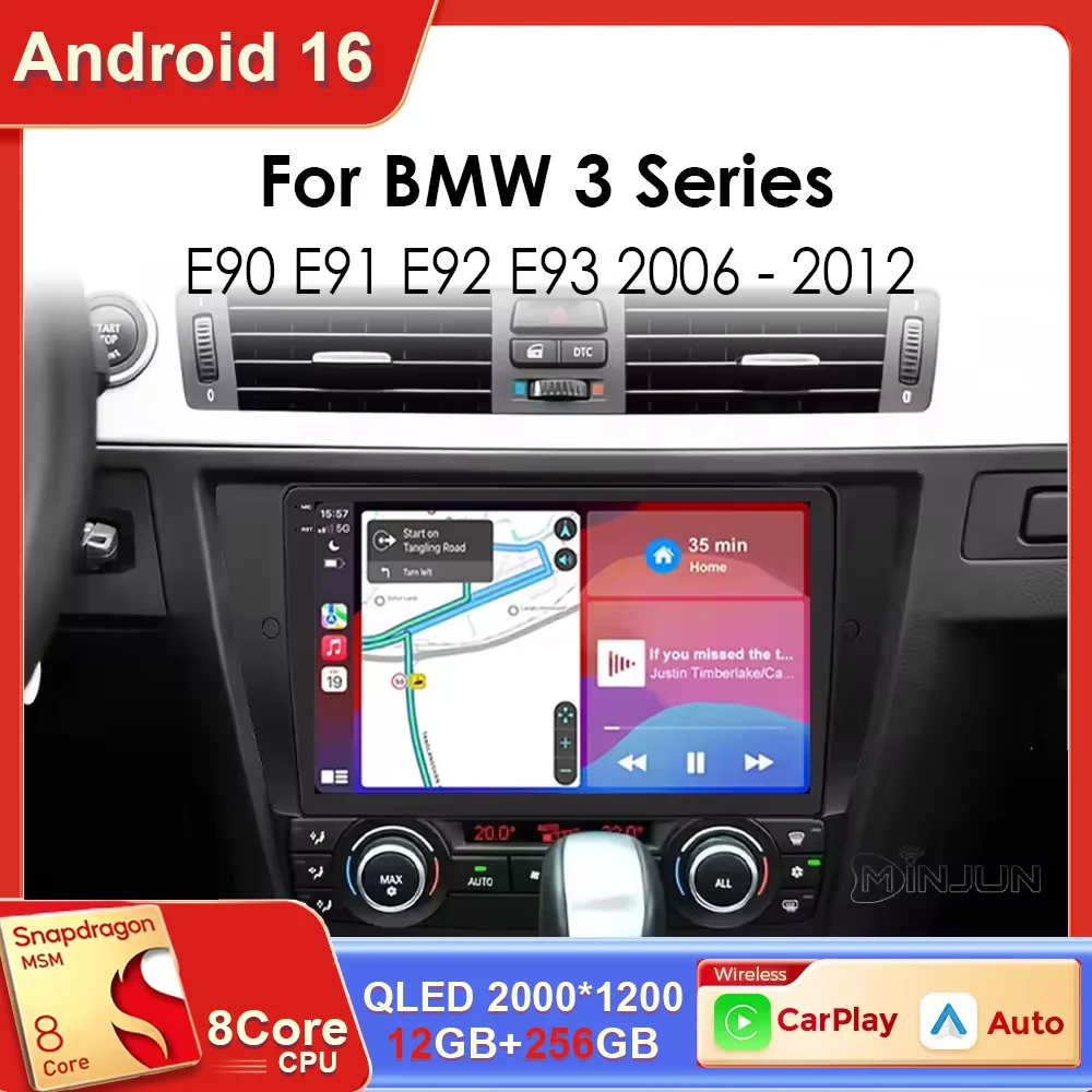 Radio para Auto BMW Serie 3 E90 E91 E92 E93 2006 - 2012 Reproductor Multimedia Inalámbrico Android 16 Auto Carplay Qualcomm 4G DSP 2 Din