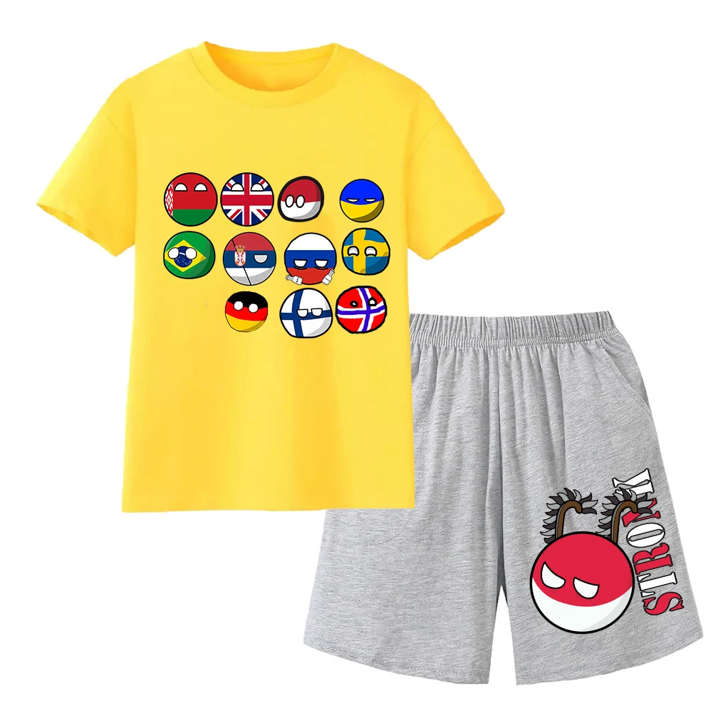 Ropa de Countryball Polandballs para verano, ropa para niñas pequeñas, Top para niños, chándal para niños, traje para niños, ropa de casa para niños