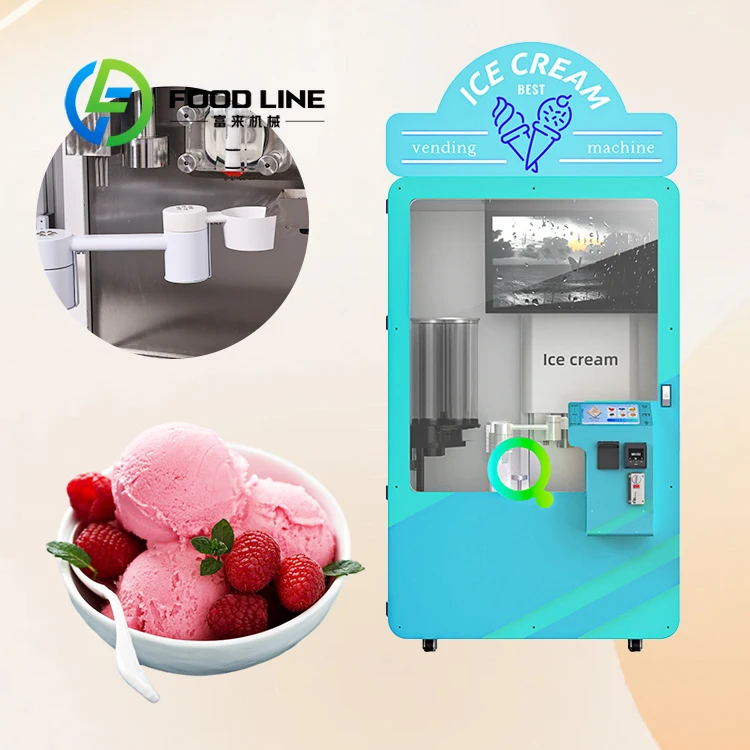 New Fashion  Automatic Self Service Coin Operated Ice Cream Vending Machine Robot Soft Ice Cream Vending Machine for Outdoor