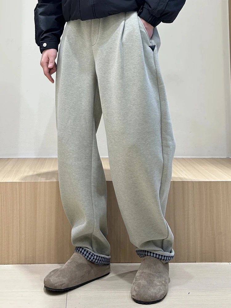 

Men's Casual Straight Leg Pants Autumn Winter New Sle Luxury Fce Lined Loose Fit Embroidered Patchwork Sweatpants