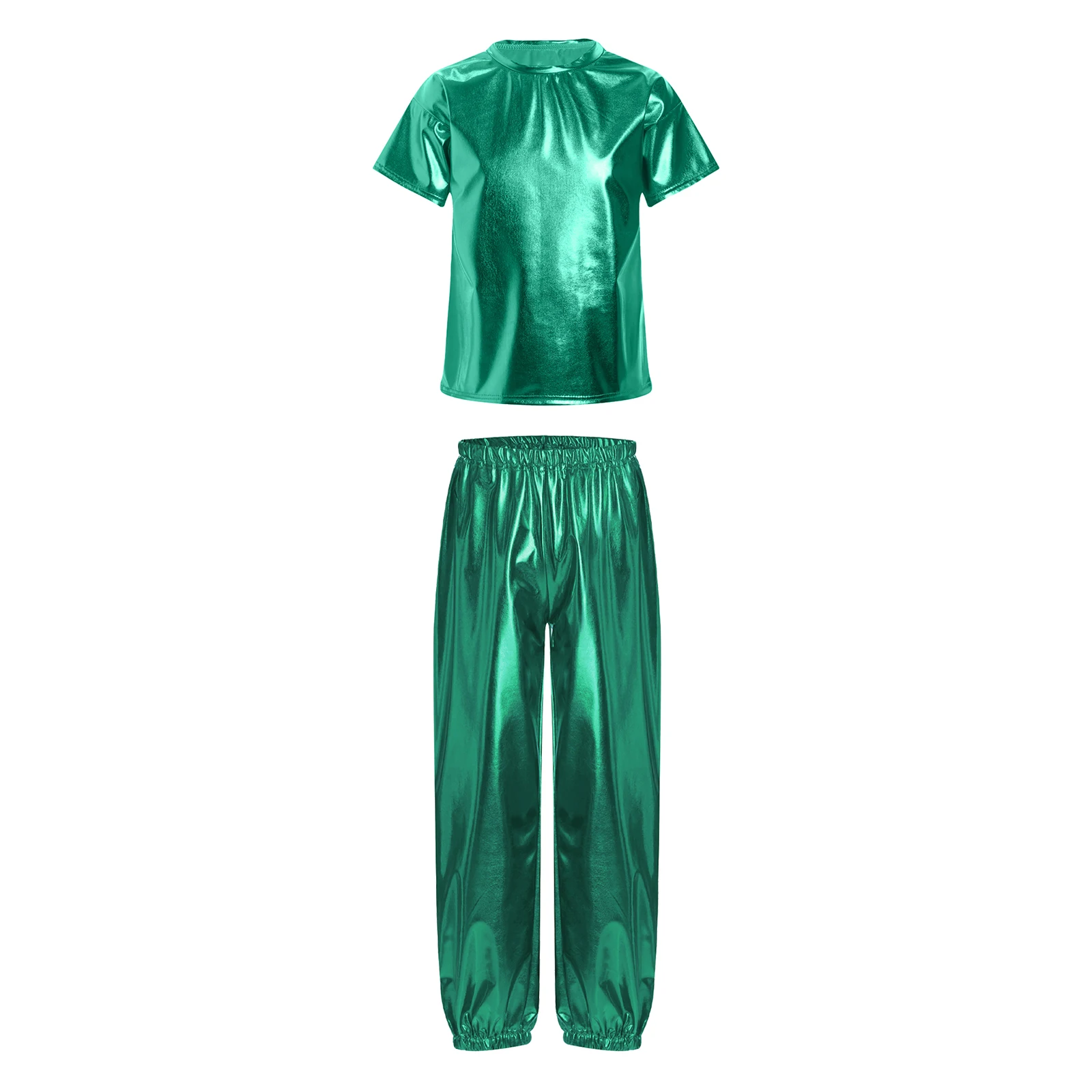 Teens Disco Outfit Girls Boys Jazz Dance Party Costumes Children Shiny Sequins Dancewear Sets Hippie Festival Metallic Prom Suit view 6