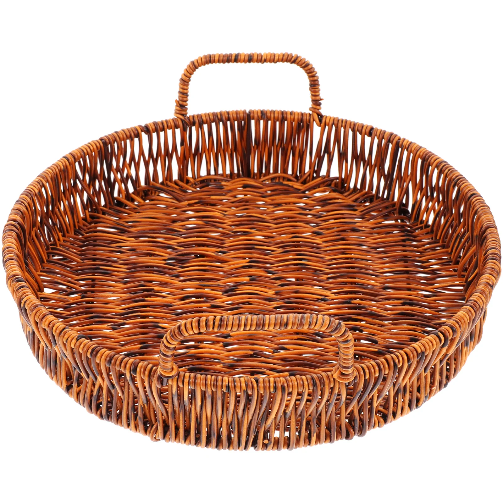 

Vegetables Woven Bread Basket Imitation Rattan Baskets Serving Round Tray