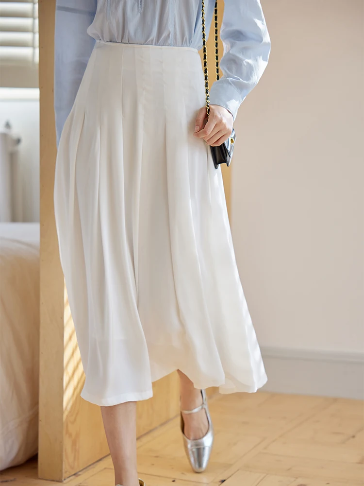 

Moriirose High Waist Gauzy f-length Skirt Women's Spring Faion Slimming Midi Skirt White Color Commute Sle Polyester F...