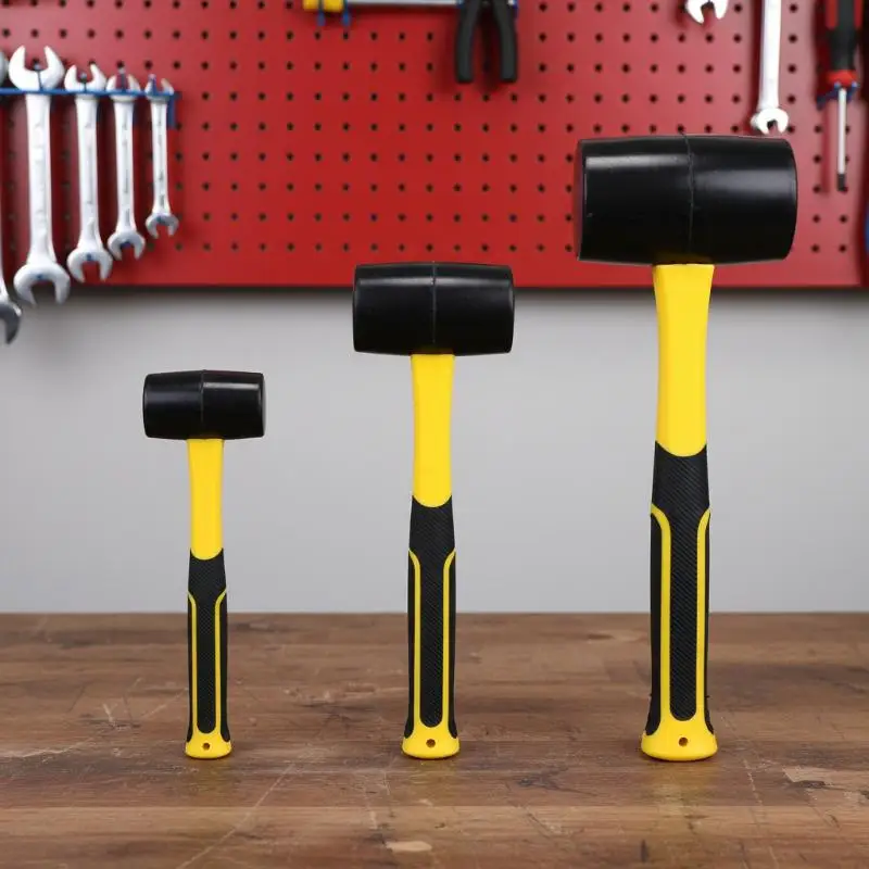 Black Rubber Hammer 2LB American Style Fiber Handle Shock Absorption Elastic Mallet for Tiling Flooring Leather Repair