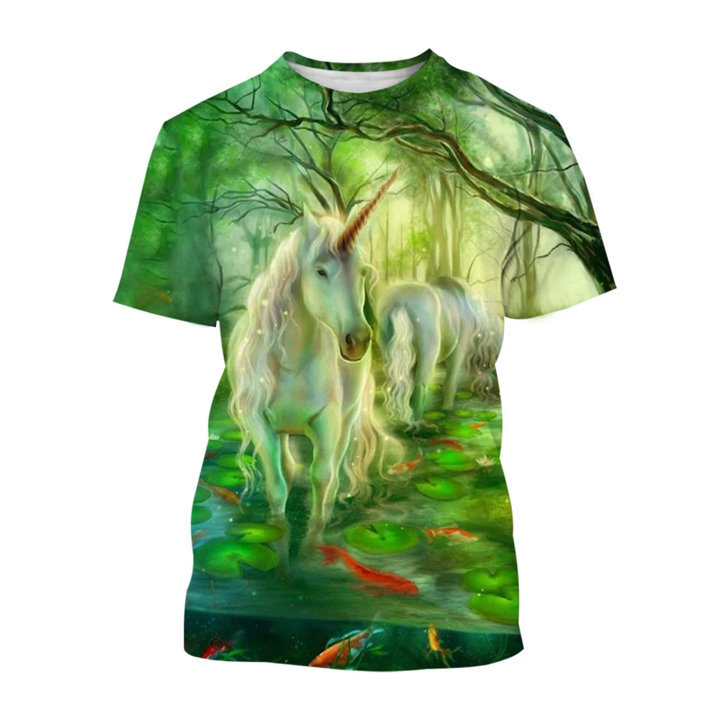 Summer hot selling unicorn 3D painted art cute casual colorful beautiful T-shirt