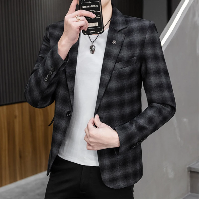 New Plaid Men\'s Suit Jacket Korean Version of Slim High-quality Jacket Business Casual High-end Social Men\'s Blazer Plus Size