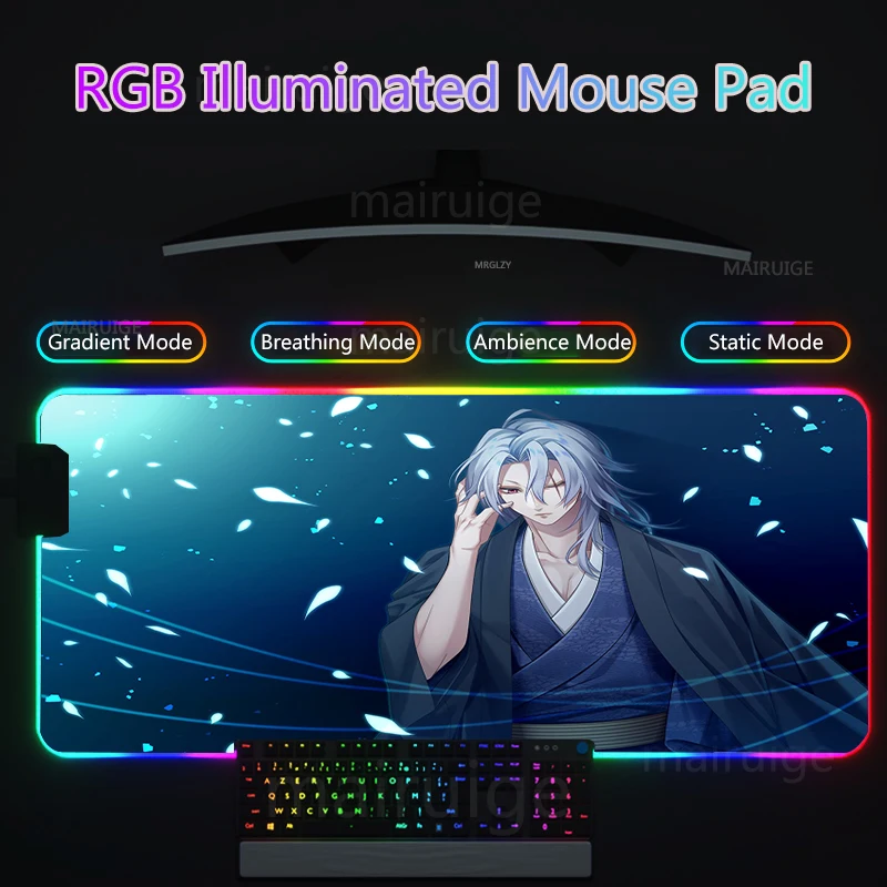 Imagem -03 - Uzui Tengen Rgb Led Mouse Pad Daki Jogos Acessórios Gamer Tapete do Rato Teclado Esteiras de Mesa Demônio Slayer Xxl Tapete Grande Mousepad