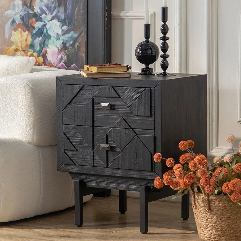 American Retro Bedroom Bedside Table Black Light Luxury Small Apartment Living Room Sofa Side Cabinet B & B Hotel Locker