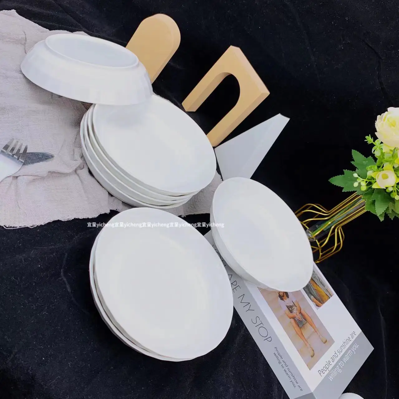 Ceramic dinner plate, European white porcelain dinner plate, 7-inch Western style steak salad deep plate, dinner plate set dish