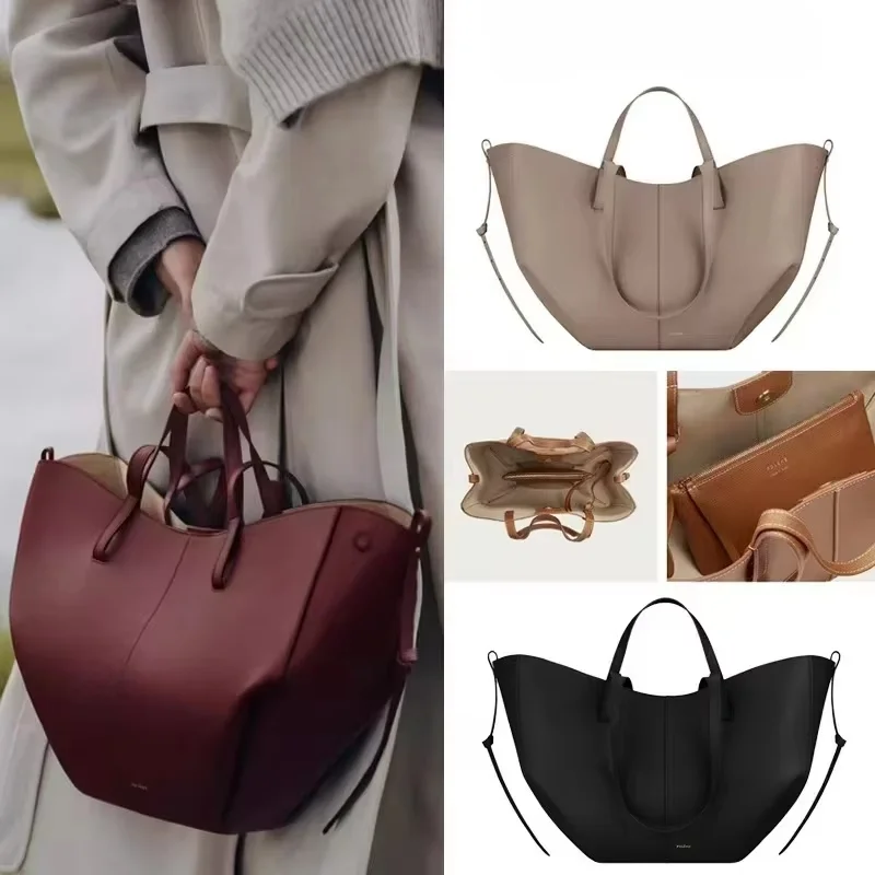 2026 Ladies Simple Tote Bag Genuine Leather Large Capacity Shoulder Handbag Detachable Inner Pouch Daily Commute Women Bag