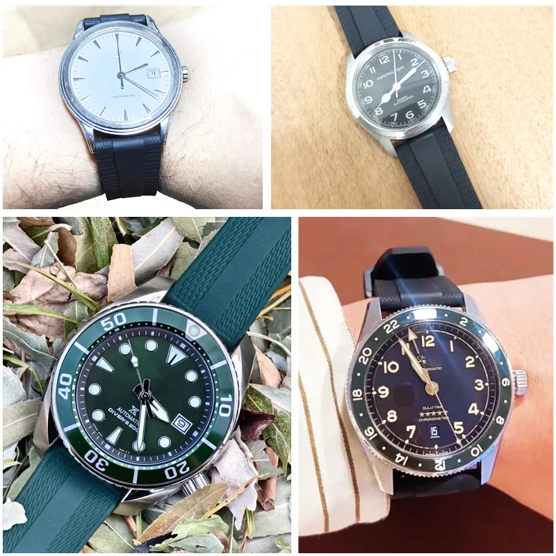 Fluorine rubber watch strap For original LONGINES SPIRIT PILOT FLYBACK CONQUEST HYDROCONQUEST IWC SEIKO Hamilton FKM watchband view 2