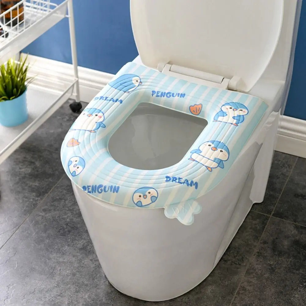 Cartoon With Handle EVA Toilet Seat Cover Reusable Universal Toilet Seat Cushion Adhesive Waterproof Closestool Mat Bathroom