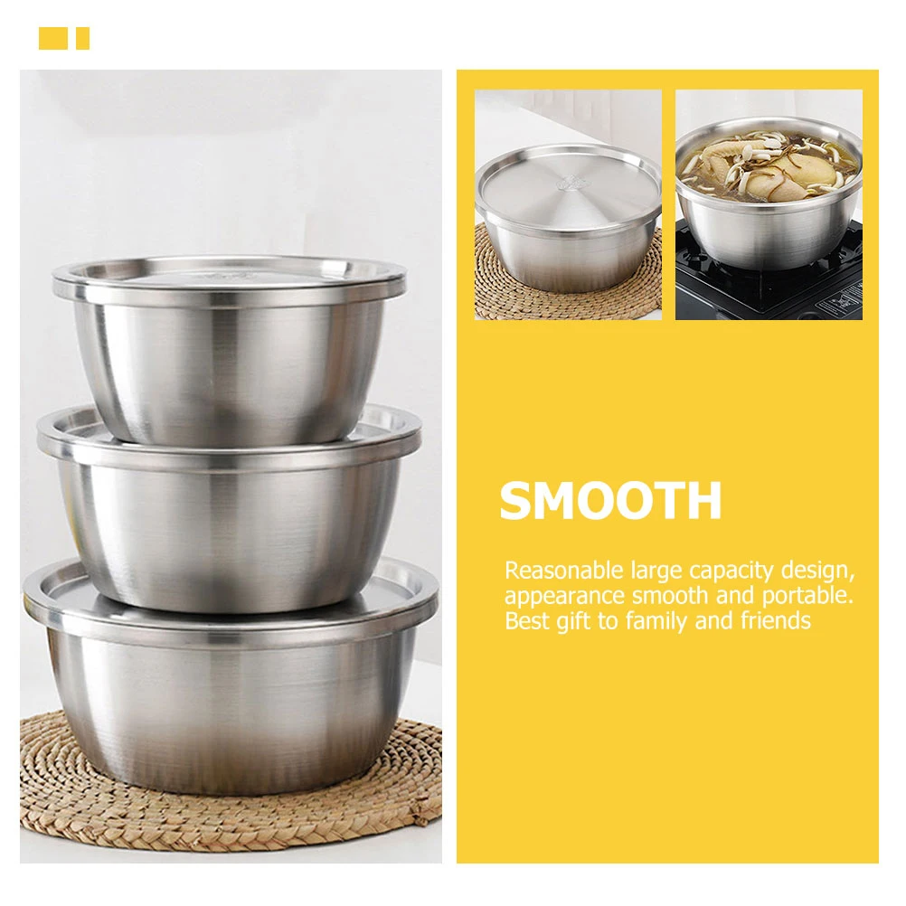 

1 set Stainless Steel Mixing Bowl Kitchen Food Container Soup Pot Baking Salad Egg Cooking Large Capacity Lightweight Stackable