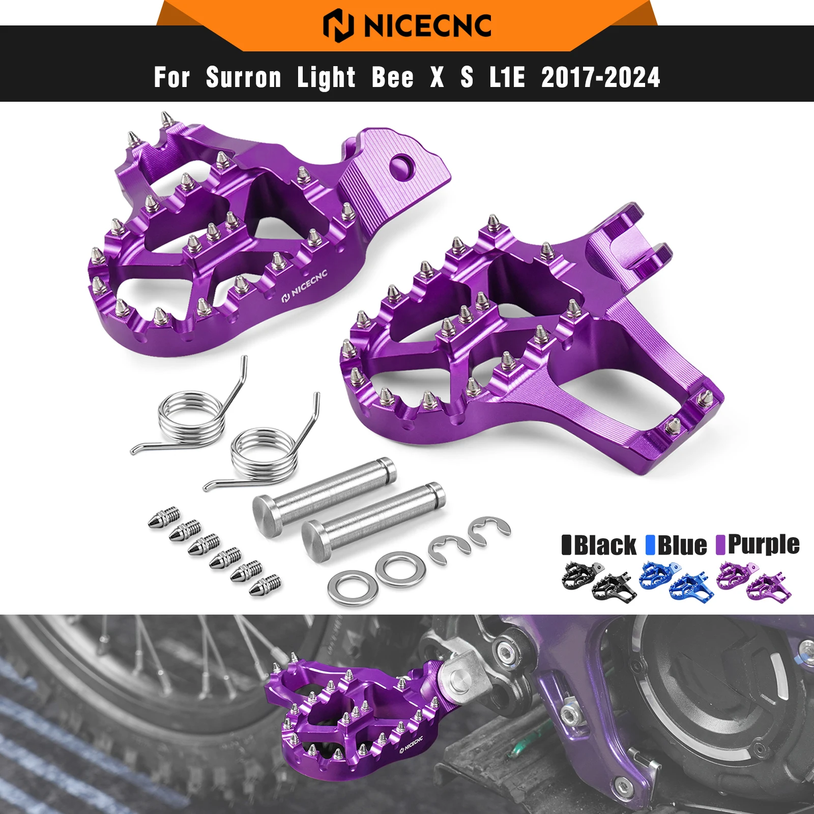 NICECNC For Surron Light Bee X S L1E 2017-2024 Electric Dirt Bike Aluminum Extender Foot Pegs Footrests For Segway X160 X260