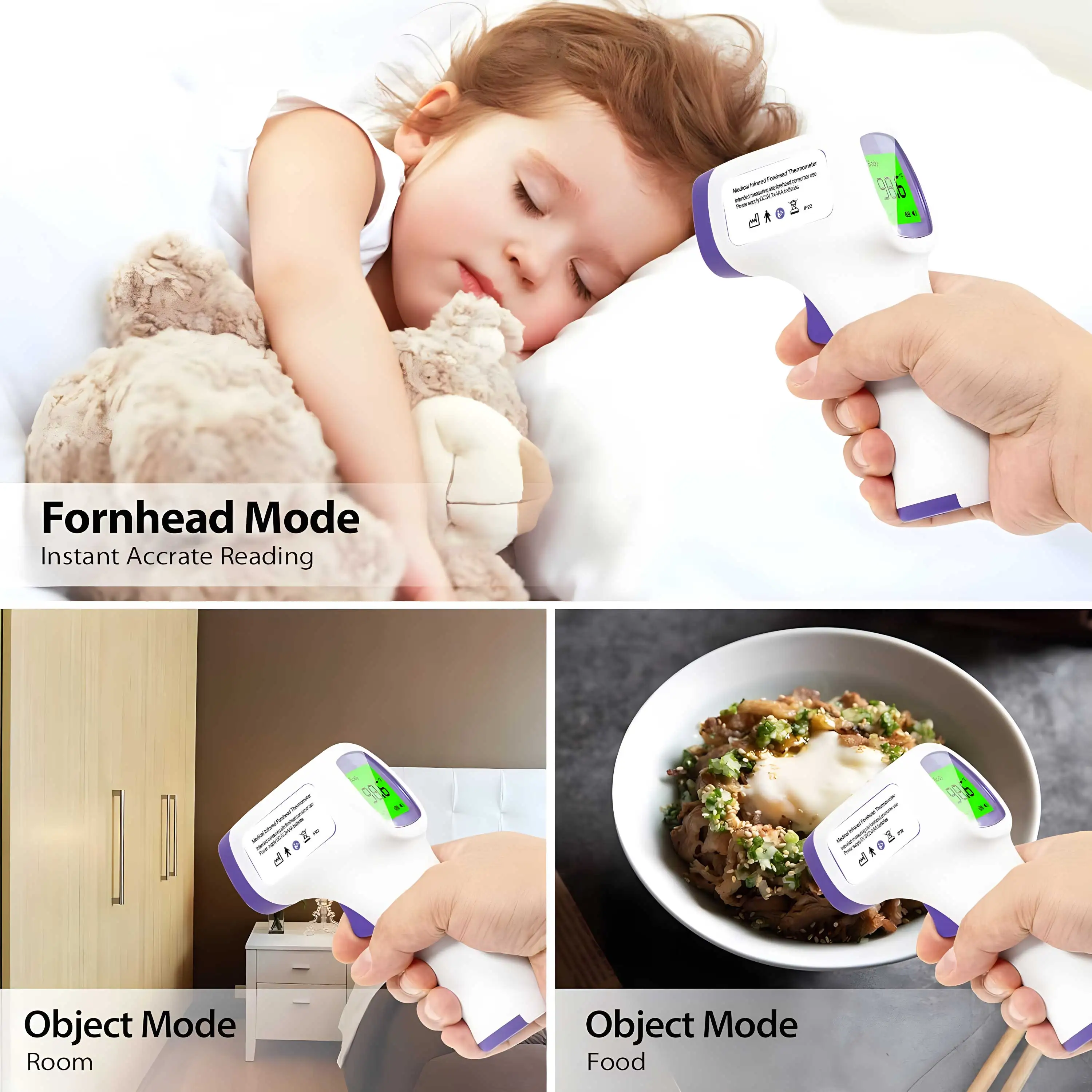 1 Second Fast Reading Non-contact Infrared Forehead Thermometer Digital Fever Temperature Gun with Backlight for Baby Kid Adult