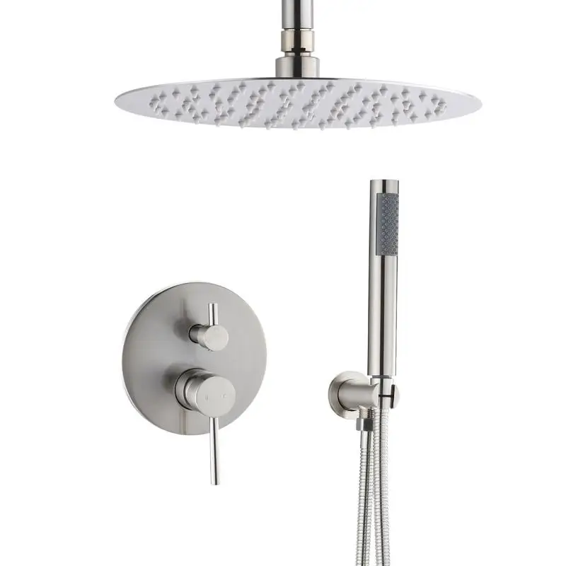 

Wall Mounted Shower System Set with 10-Inch Rain Shower Head and Handheld Showerhead in Brushed Nickel Finish
