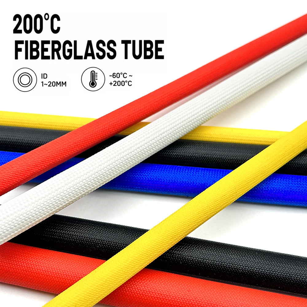 5/10/20M 200 deg C Glass Fiber Tube ID1-20mm Flame retardant/insulated/high-temperature protective conduit for wires and cables