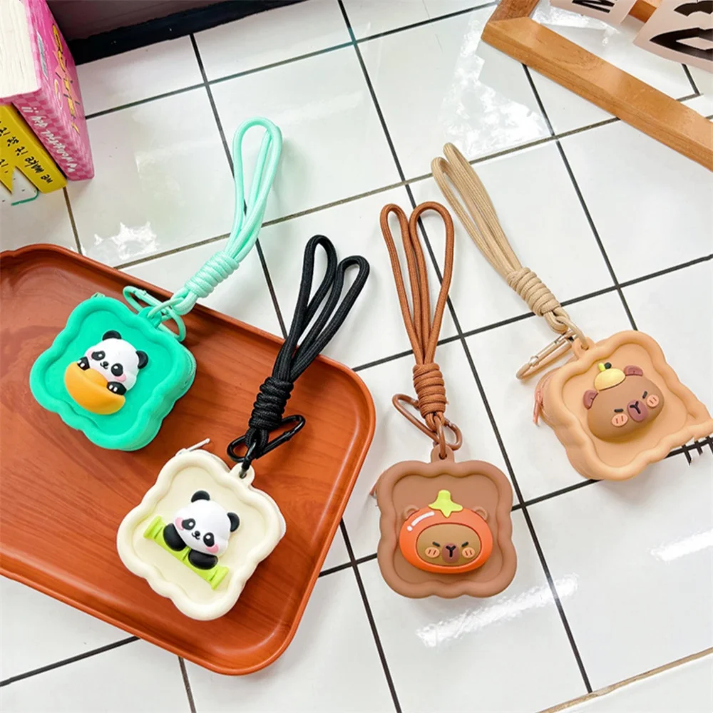 Cute Silicone Coin Purse Capybara Wallet Keychain Panda Rabbit Mini Headphone Storage Bag Handbag Pendant Lanyard Accessories