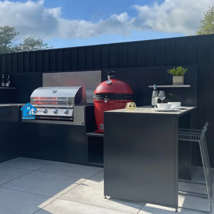 Luxury Stainless Steel Modern Kitchen Outdoor Kitchen Cabinet BBQ Grill Cart Cooking Island Set for Apartment Mall Sweet Home