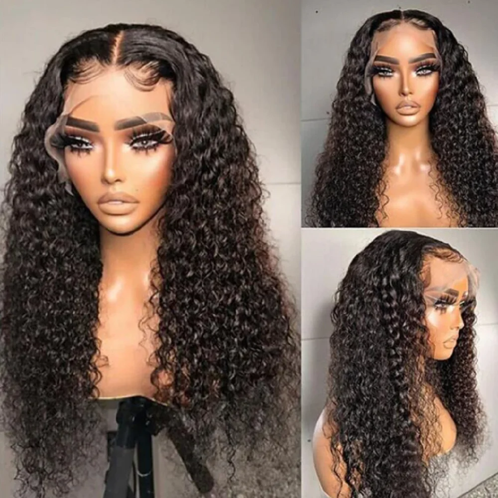 Perruque Lace Front Wig crépue bouclée noire naturelle pour femme, cheveux de bébé longs et doux, pre-plucked sans colle, densité 180, 26 pouces, 03/3