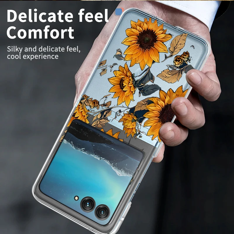 Zonnebloemen Patroon Clear Telefoon Case Voor Motorola Razr 50 40 Ultra Razr 40 Razr 50 Schokbestendige Bumper Transparante Opvouwbare Hard Cover