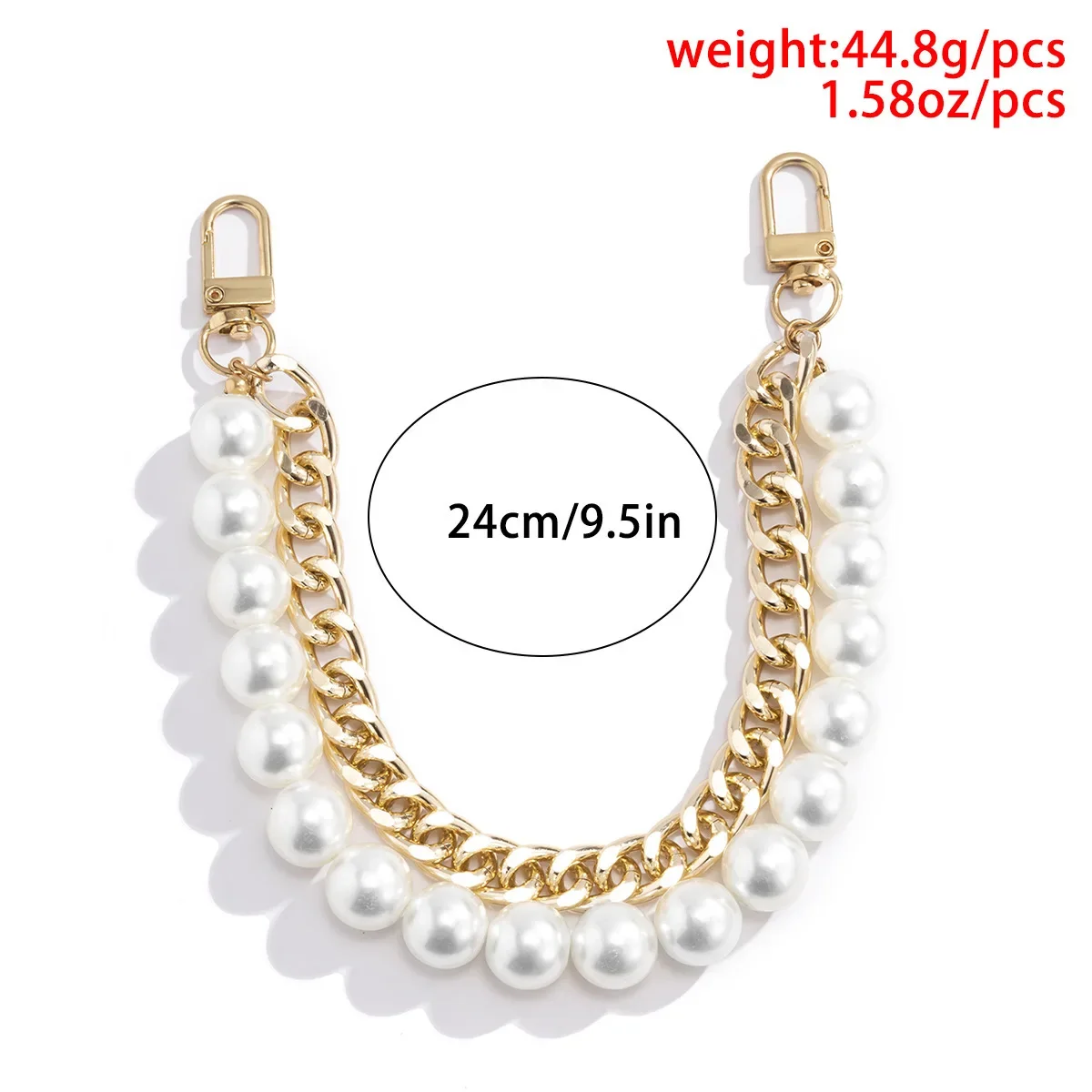 Fashion Trend Aluminum Chain Handbag Beaded Shoulder Chain Vintage Simple Pearl Alloy Buckle Bag Chain