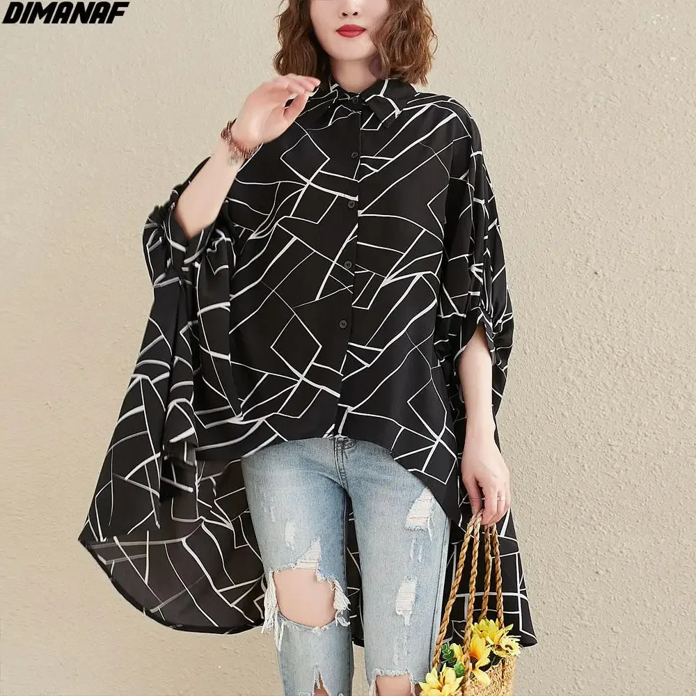 

Dimanaf 2024 Plus Size Shirts Women Blouse Bat Striped Casual Cardigan Outerwear Big Size Blouse Oversize Large Black Shirts 5XL