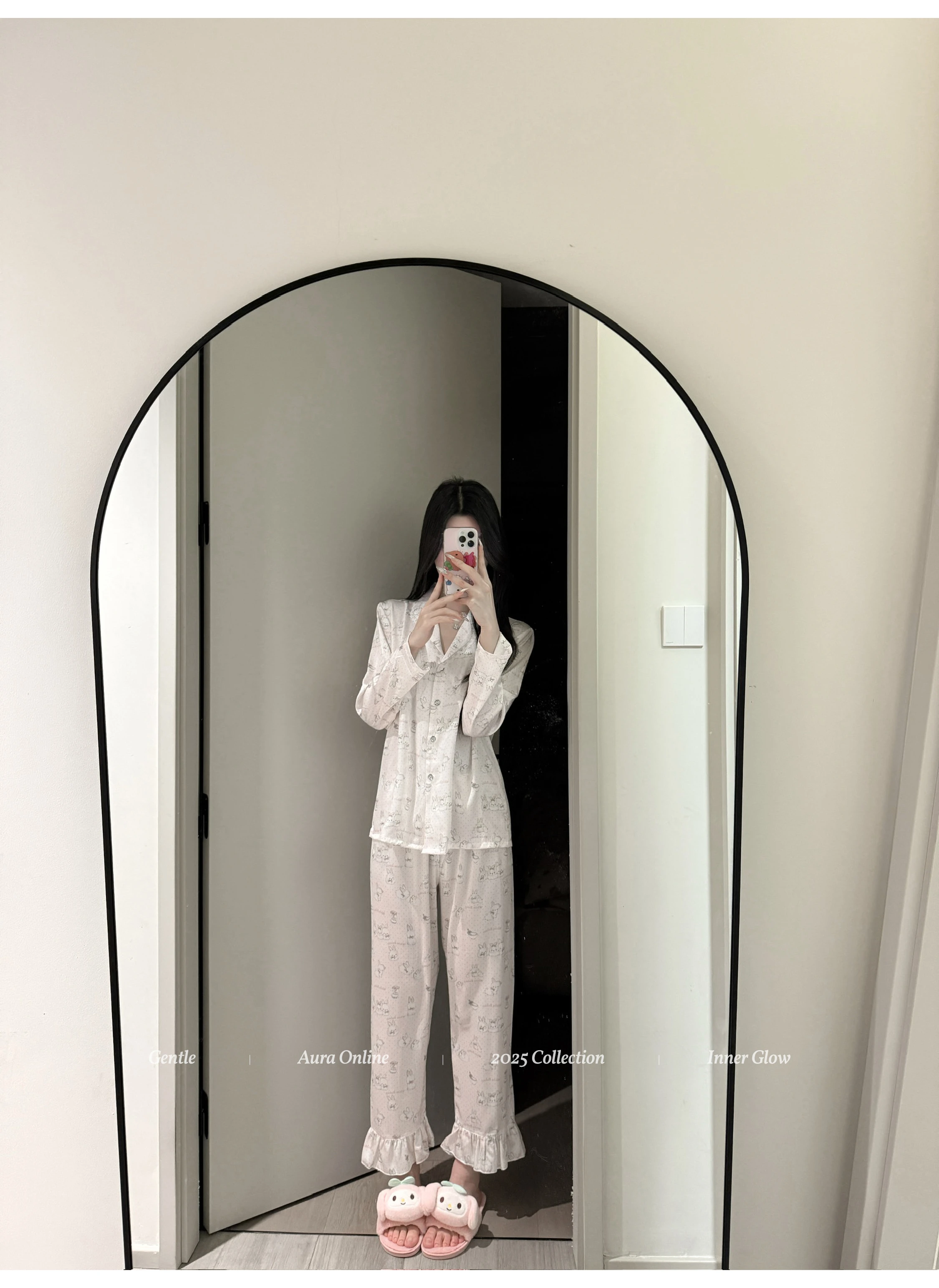 Japanese Lace Lace Long-sleeved Loungewear Sweet Print Cute Casual Comfortable Soft Pajama Set