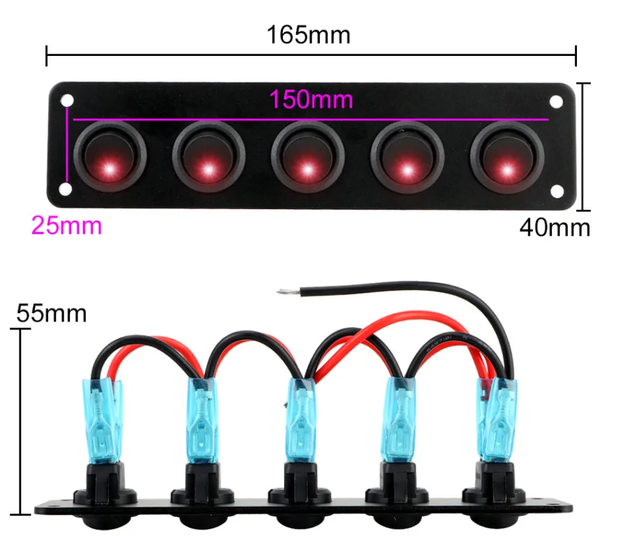 5 Groups 12-24V 20A Waterproof LED Rocker Switch Instrument Board Joystick Dial The Switch Round Panel