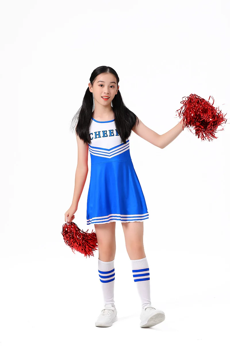 Kids Cheerleader Costumes Girls Cheerleading Uniform Dress With Flower Balls Sets Children Cheering Team Dancewear Dance Outfits