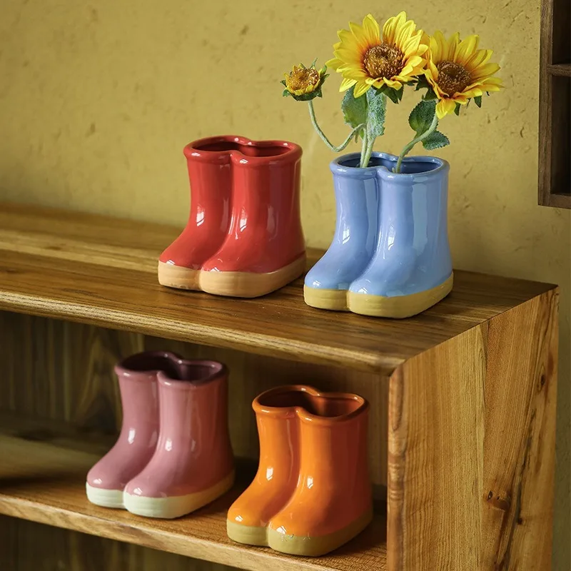 Rain Boots Ceramic Flower Pots Cute Creative Small Succulent Planters Green Plants Flowers Pot Home Decoration Table Ornaments