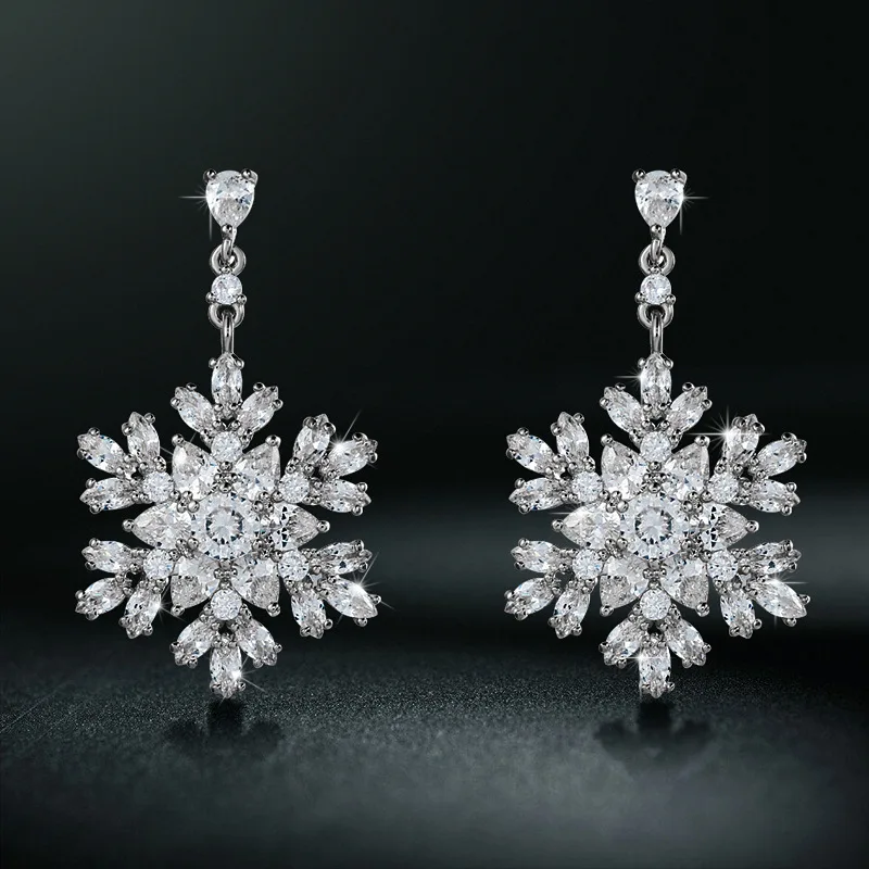 WEIMANJINGDIAN Brand New Arrival Brilliant Cubic Zirconia CZ Crystal Snowflake Drop Earrings for Women Christmas Gifts